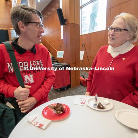 Everyone was invited to enjoy a cupcake and join in the festivities with their Husker friends at the Wick Alumni Center, Friday February 15th. The Nebraska Charter was available to view, along with other historical items. Copies of Dear Old Nebraska U could be purchased and signed. Charter Day at the Wick Alumni. February 15th, 2019. Photo by Gregory Nathan / University Communication.